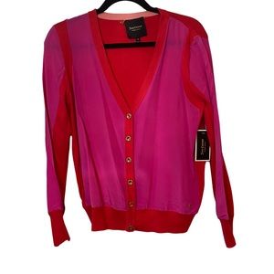 NWT juicy couture, Black Label cardigan, pink silk with red cotton size M